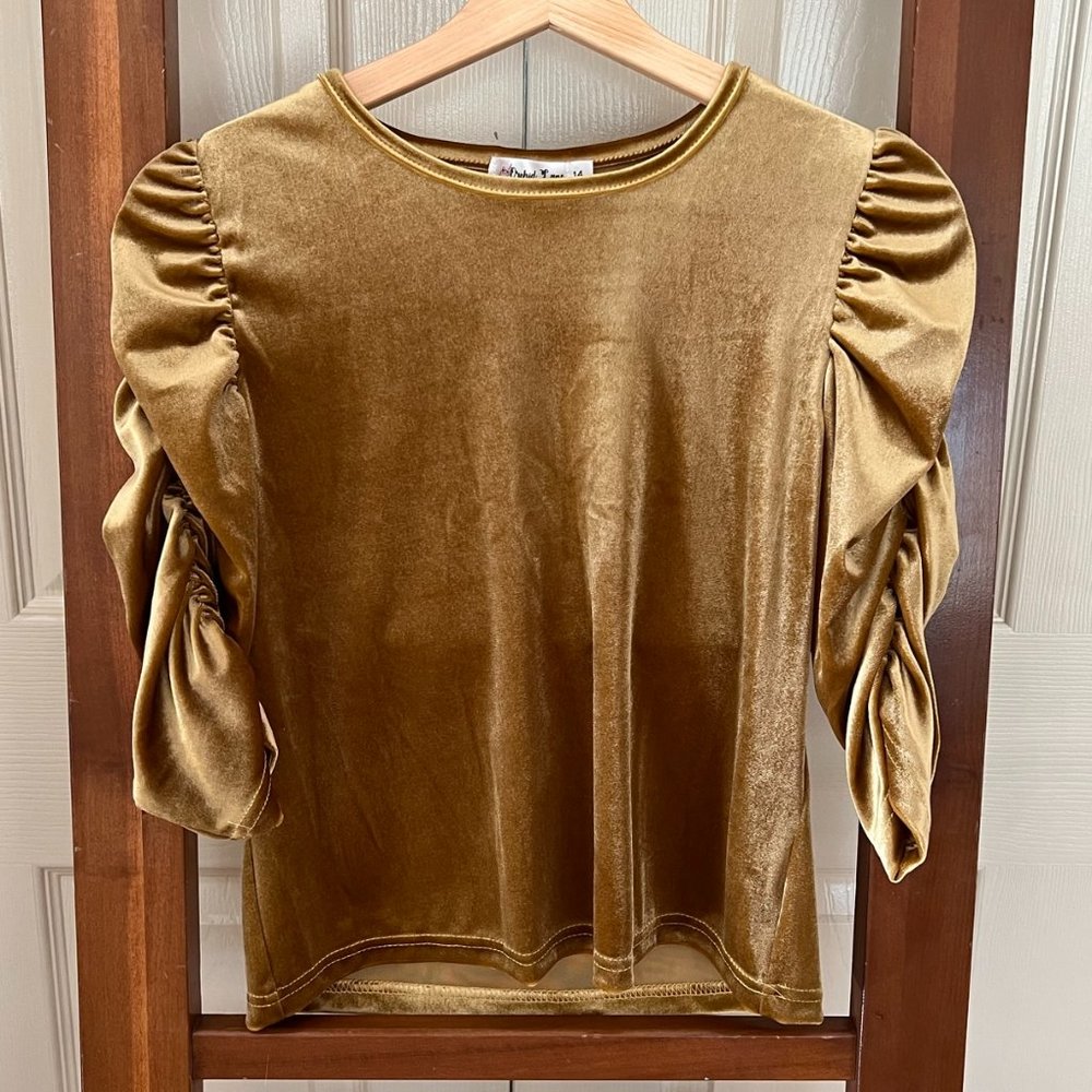 Orchid Lane Gold Velvet Girls dressy top